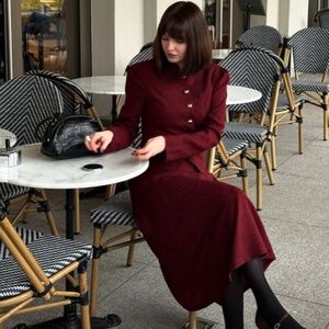 NWT - Burgundy High Waisted tweed skirt and single breasted jacket